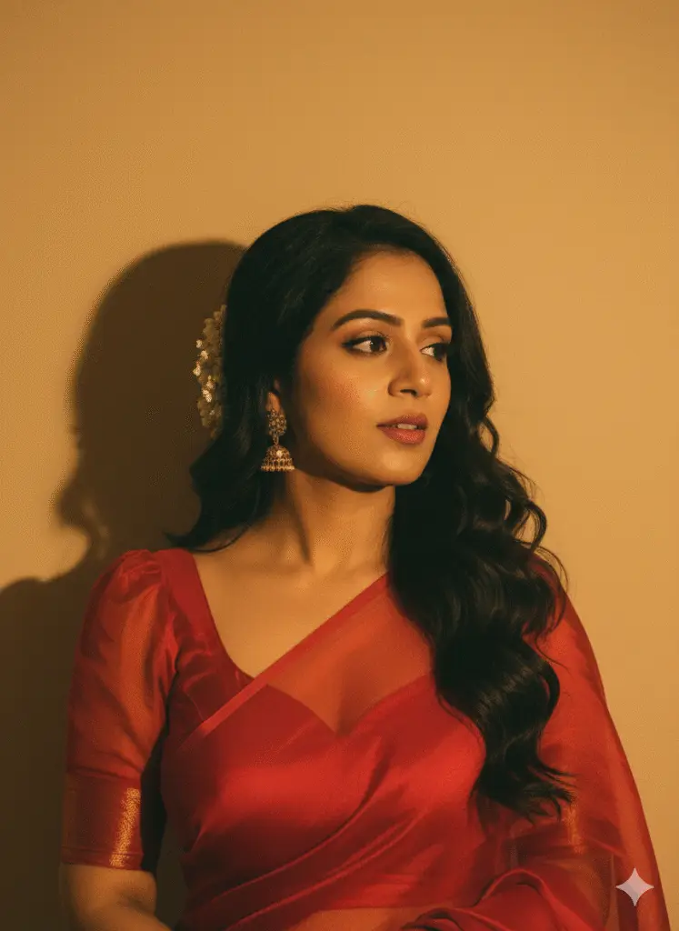 Red Saree Viral Retro  Prompt