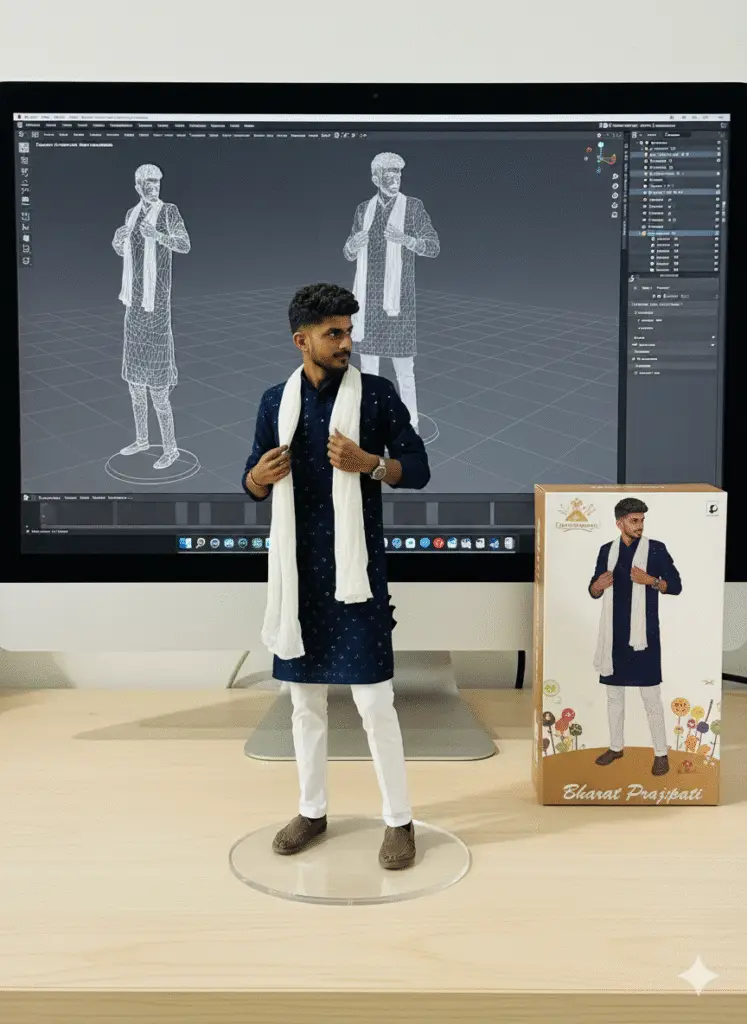 tiny figure desktop diorama, creator persona