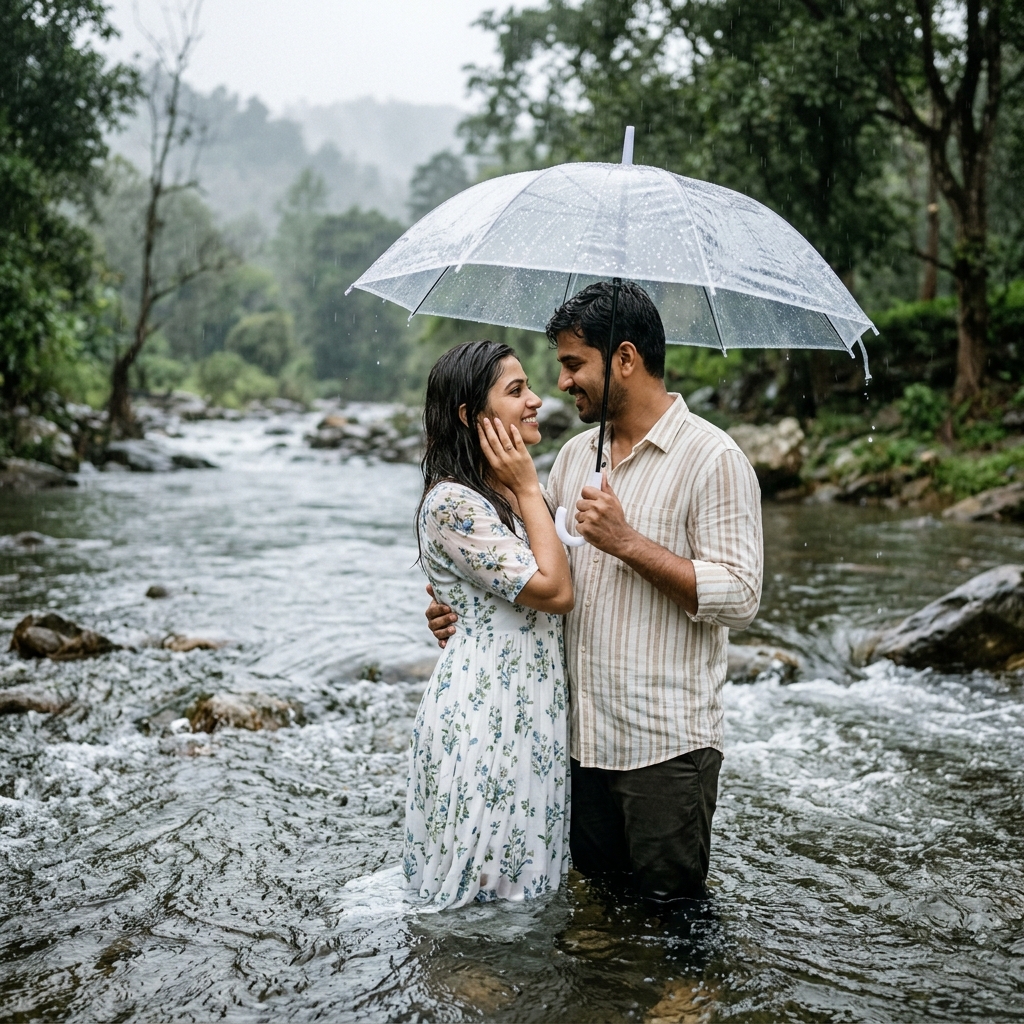 Best Couple River Monsoon AI Photo Editing Prompt