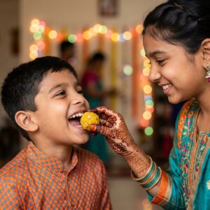 Sister Feeding Sweets To Brother Rakhi Prompt (Upload Photo)