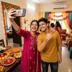 Brother Sister Taking Rakhi Selfie Prompt (Trend)