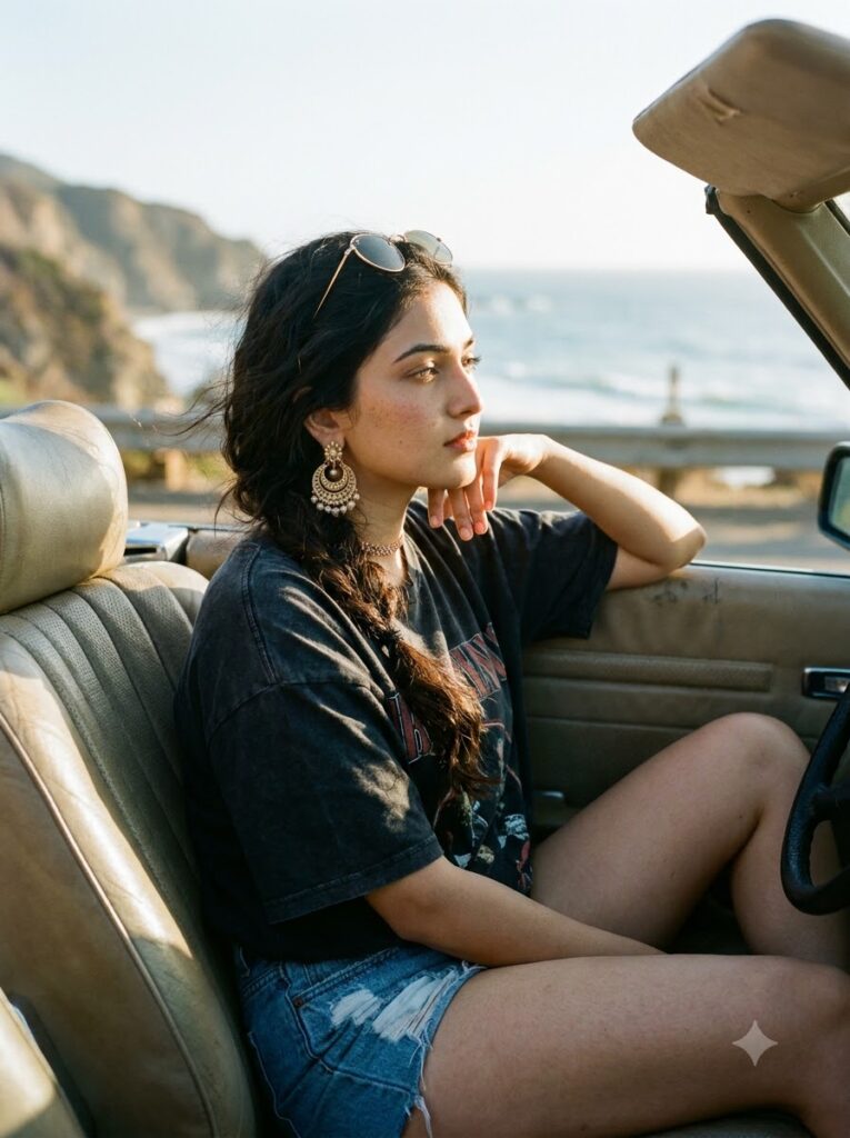 The Golden-Hour Car Window Reflection - Trending Girls Prompt for ChatGPT